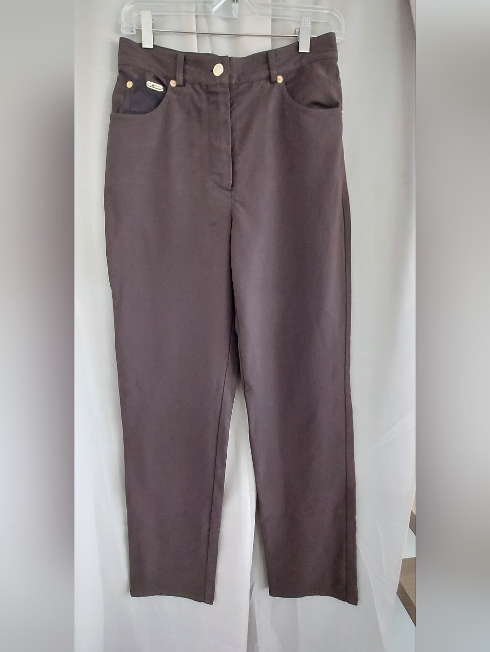 St. John Chocolate Brown Straight-Leg Pants with Gold Hardware